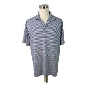 Peter Millar Blue White Stripe Summer Comfort Performance Polo Golf Shirt XL